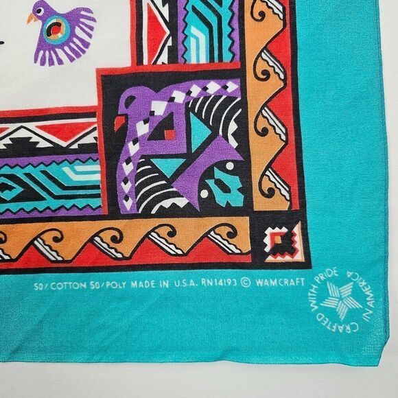 Vtg Wamcraft Southwest Tribal Aztec Native American Bandanna USA Made RN14193 - Picture 6 of 9